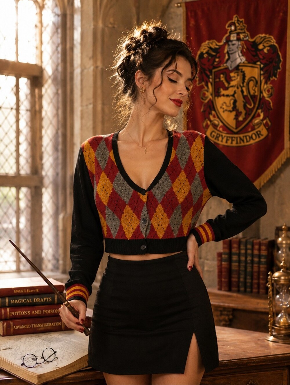 Argyle V-Neck Cropped Sweater Vest - Small/Medium